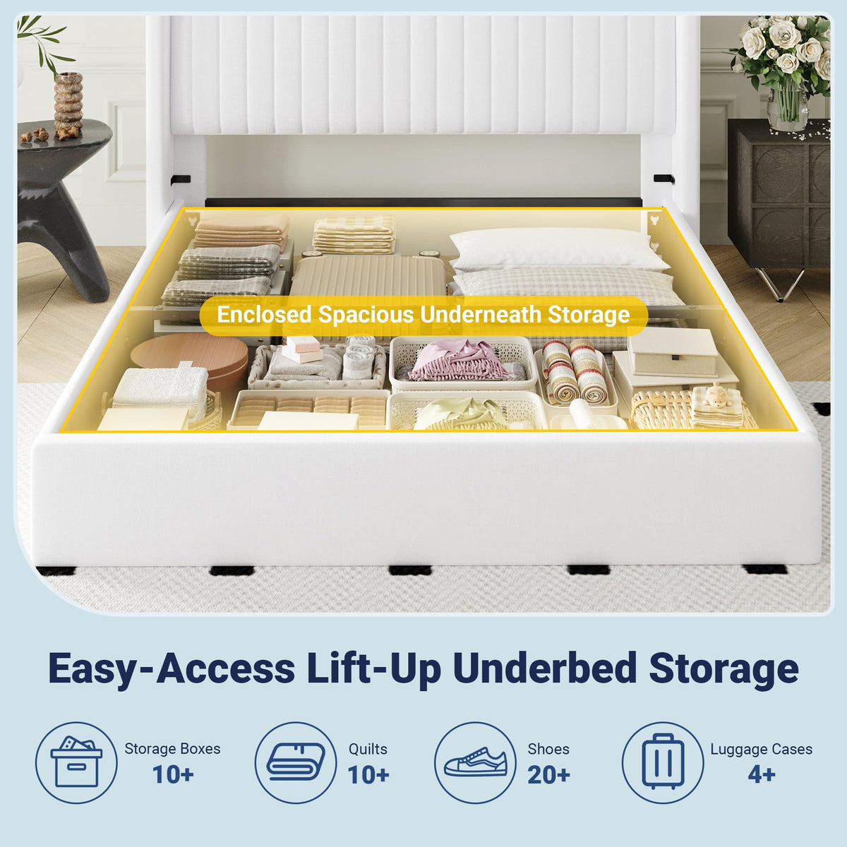 Queen Size Lift Up Storage Bed Frame White K215