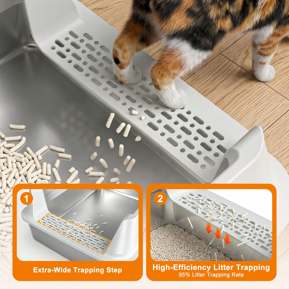Stainless Steel High Sided Cat Litter Box with Lid Z500808
