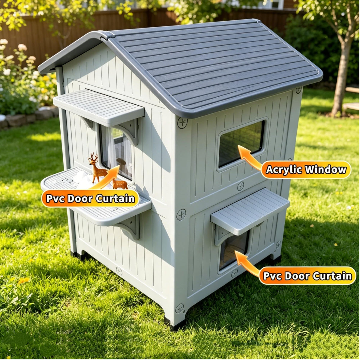 Weatherproof 2 Story Cat House with Mat O8628