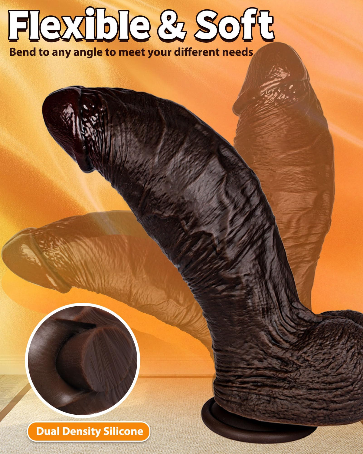 10.5'' Thick Black Realistic Curved Dildo L691310