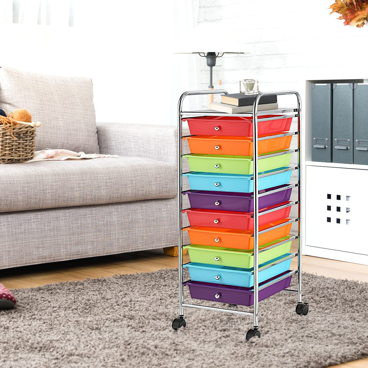 10 Drawer Rolling Storage Cart with Steel Frame I423685