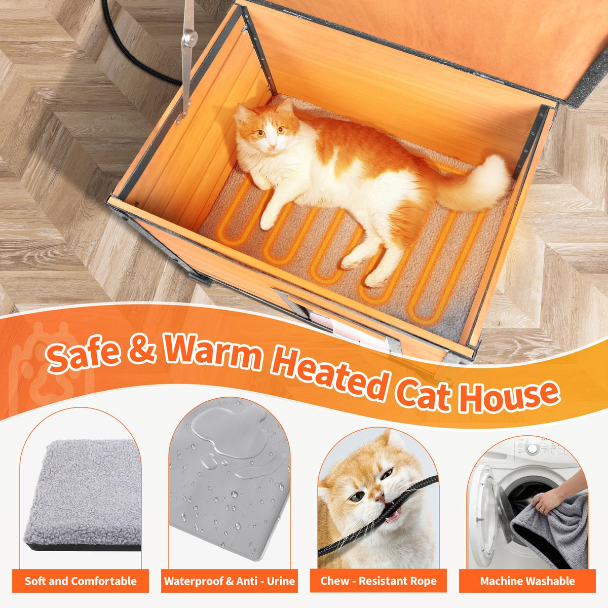 Heated Outdoor Cat House with Escape Door N652