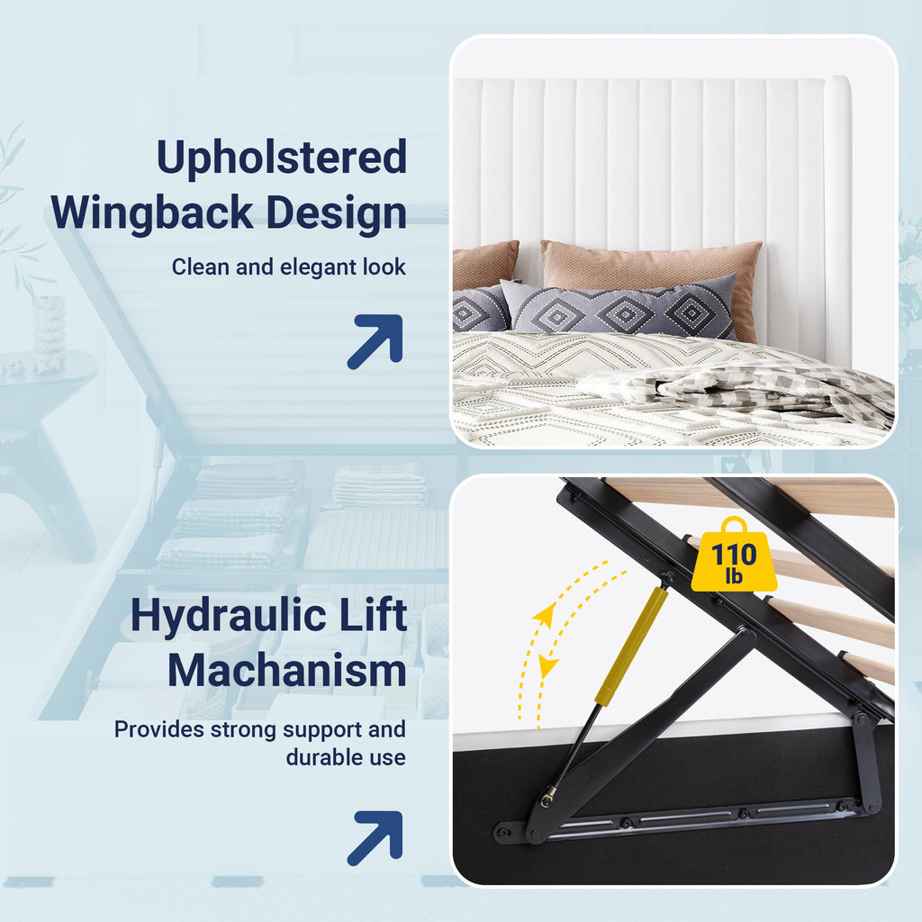 Queen Size Lift Up Storage Bed Frame White K215