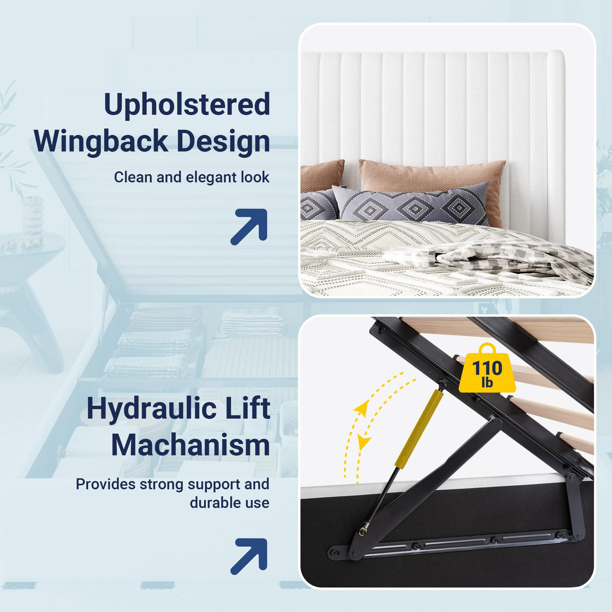 Queen Size Lift Up Storage Bed Frame White K215