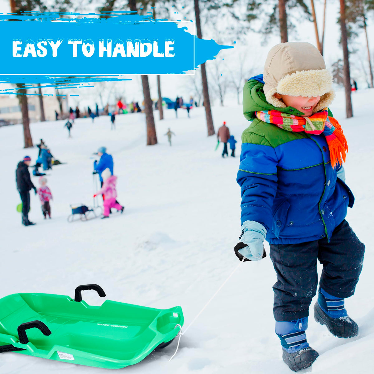 Red Flexible Plastic Toboggan Snow Sled with Brake T154