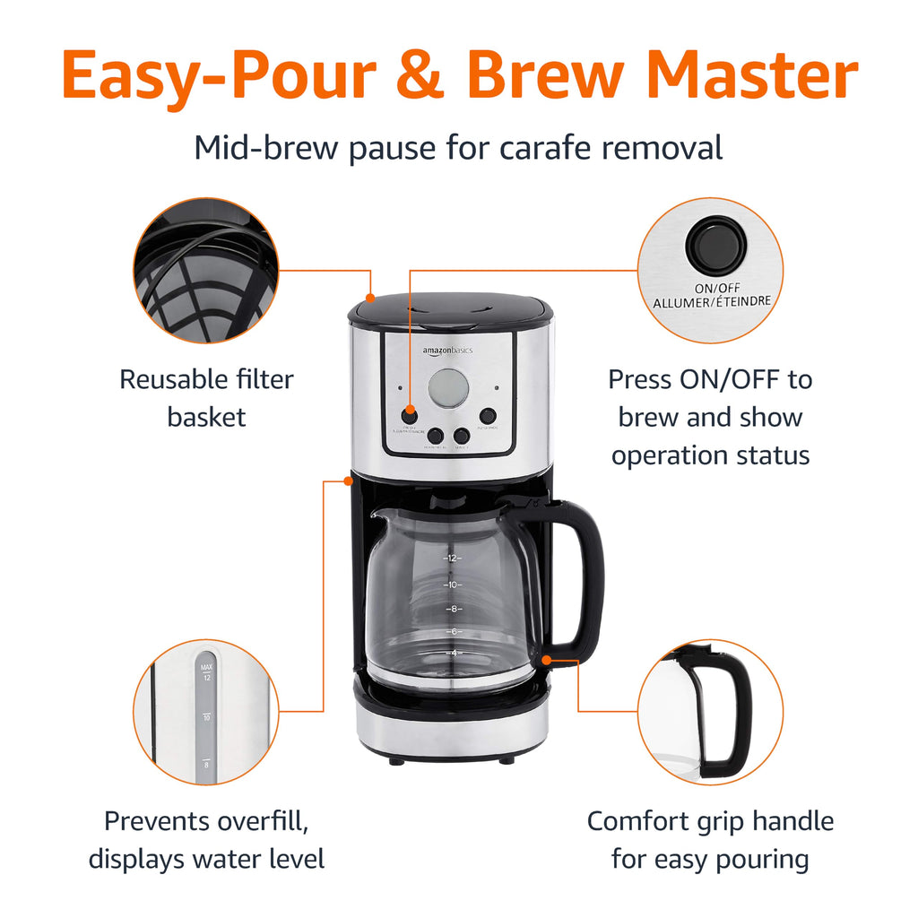 12 Cup Stainless Steel Programmable Coffeemaker T130