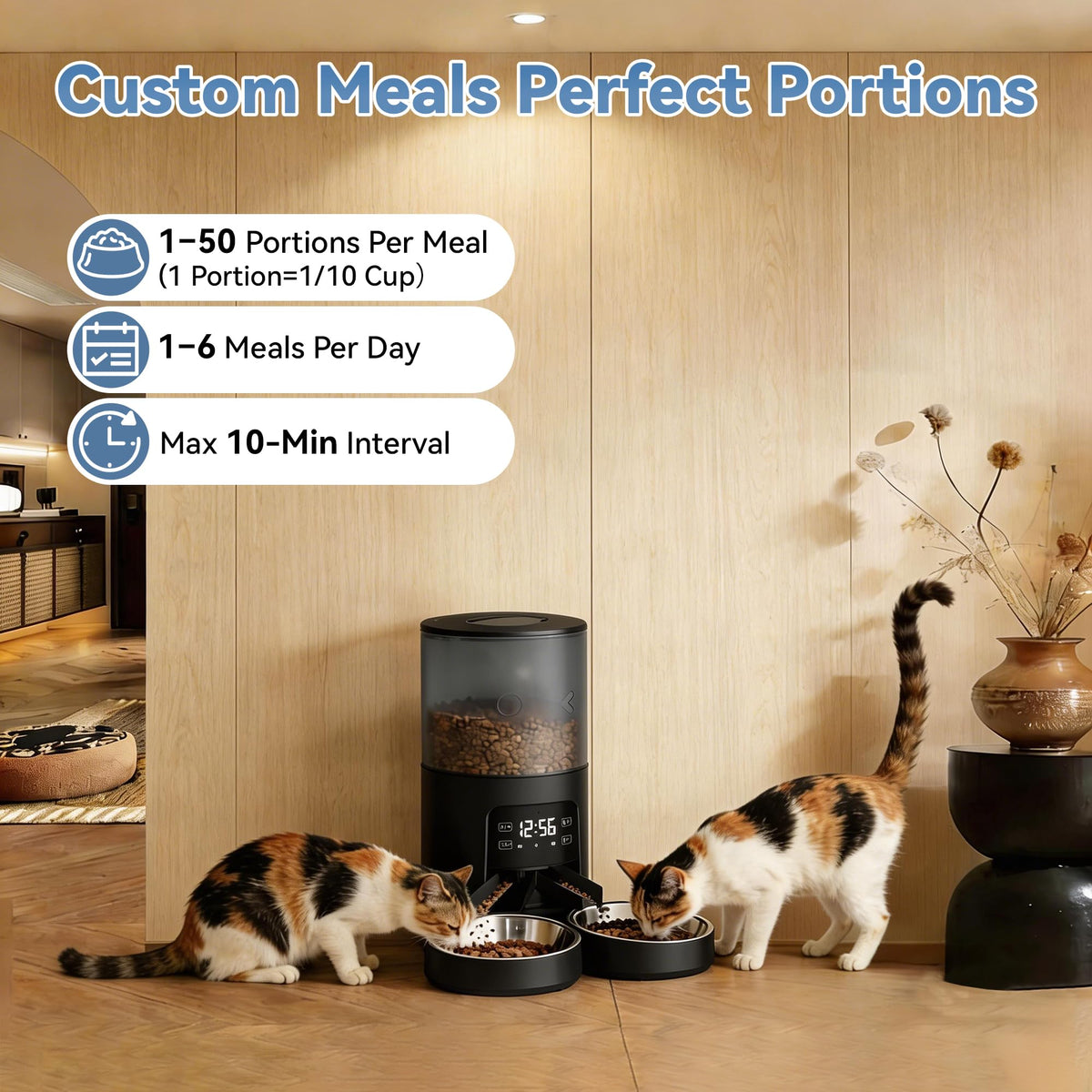 6L Automatic Cat Feeder with 2 Stainless Bowls Black E435438