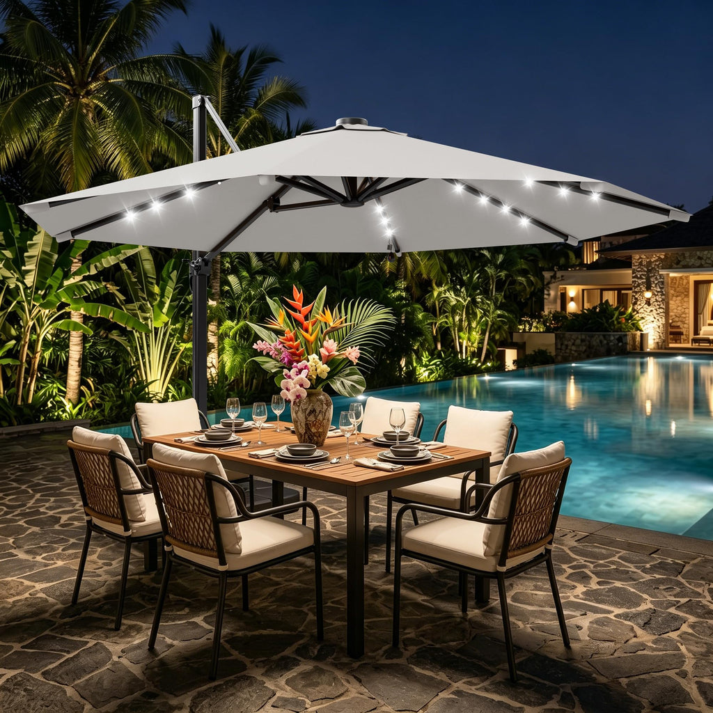 9FT Cantilever Patio Umbrella with Lights K725