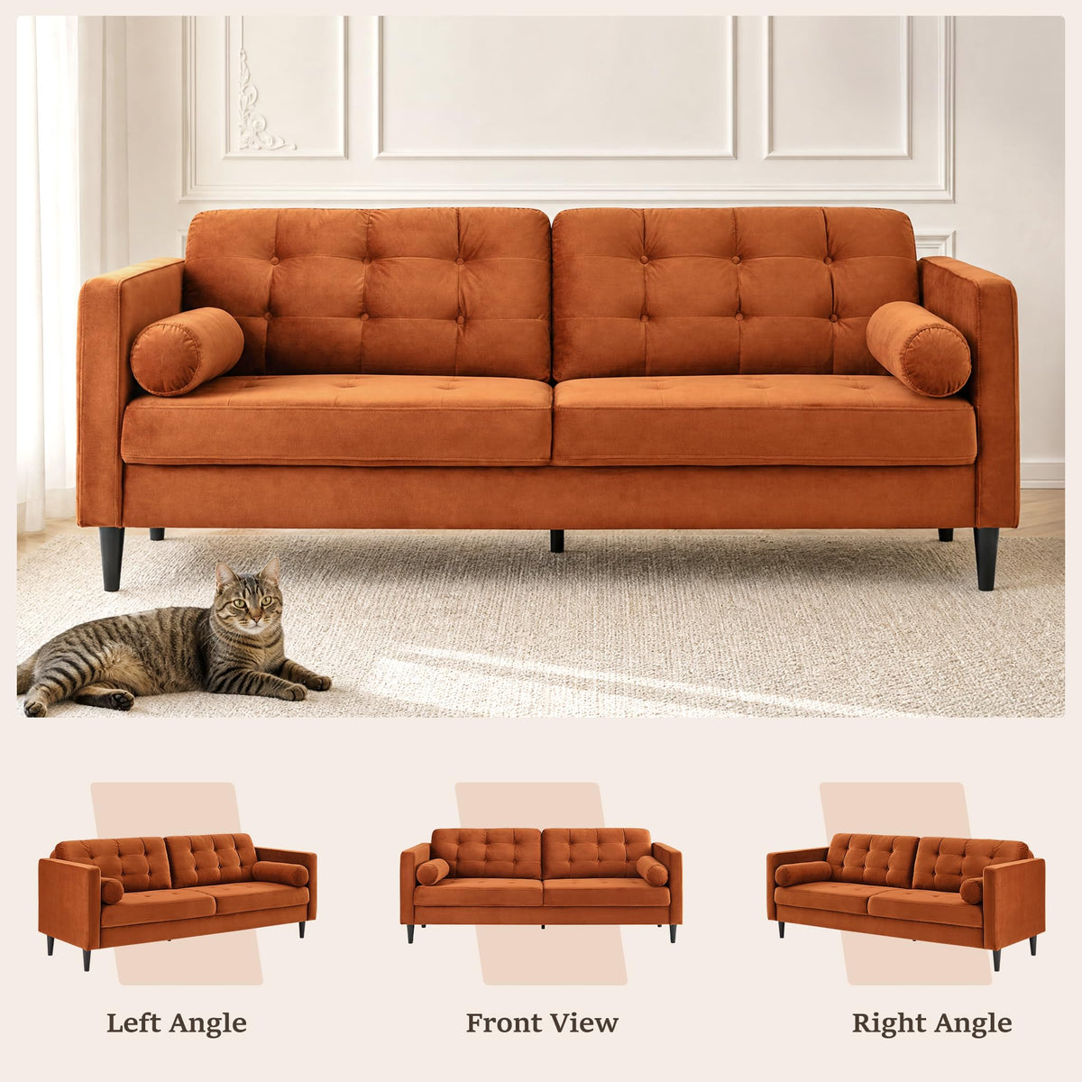 80" Velvet Sofa with Solid Wood Legs E143