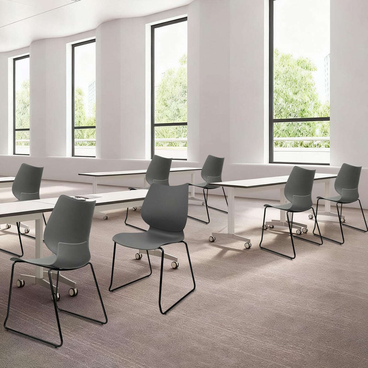 Grey Stacking Chairs with Metal Legs Set of 4 T31119