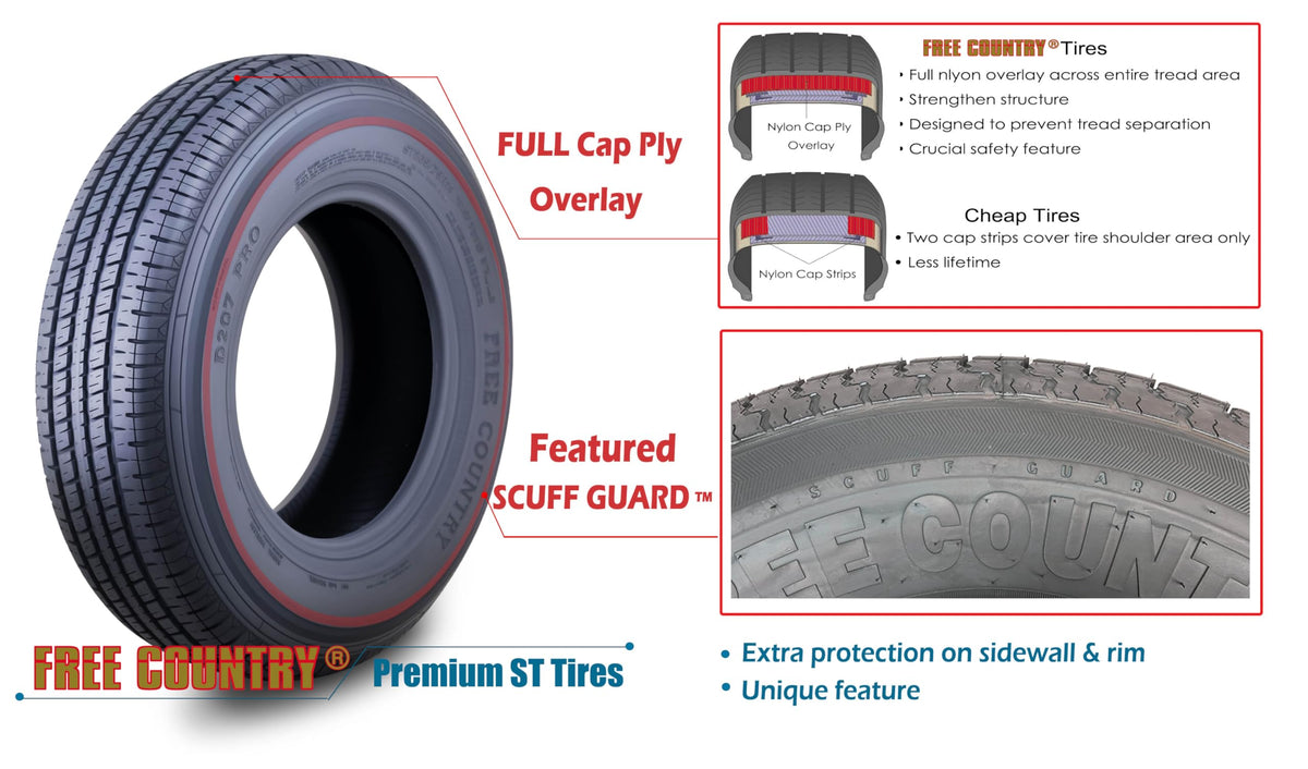 Trailer Tire Wheel ST205/75R15 8PR D 107N 5X4.5 Black Mod Pk2 V724593