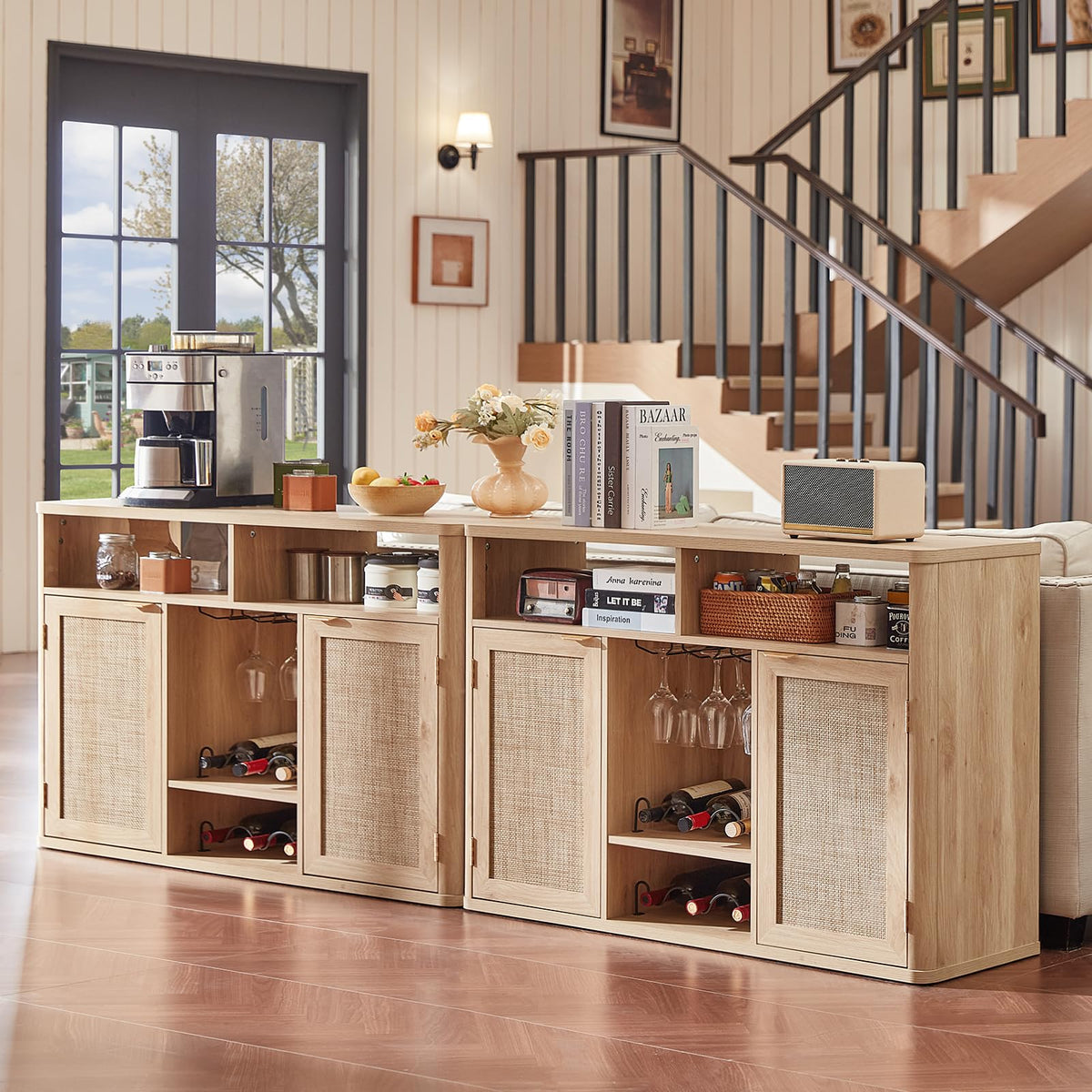 Rattan Wine Bar Cabinet with Storage V604245