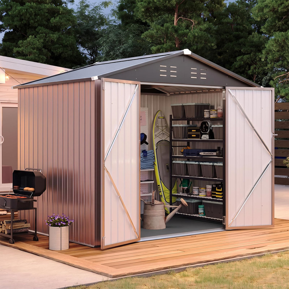 Brown Galvanized Steel Outdoor Storage Shed A48823