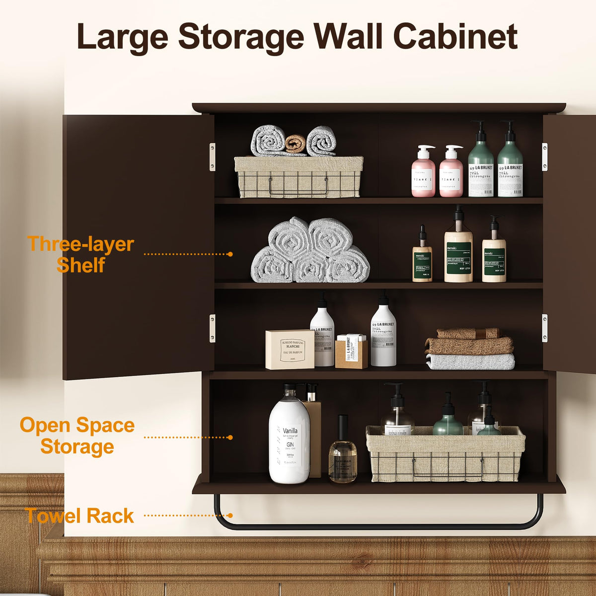 Wall Mounted Bathroom Medicine Cabinet with Towel Rack 22x25 inch M291