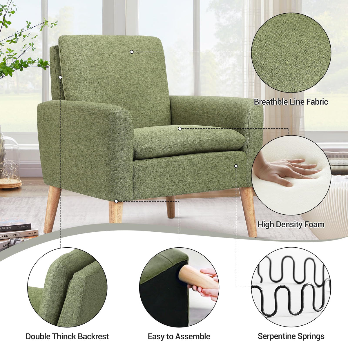 Set of 2 Green Upholstered Accent Chair P863
