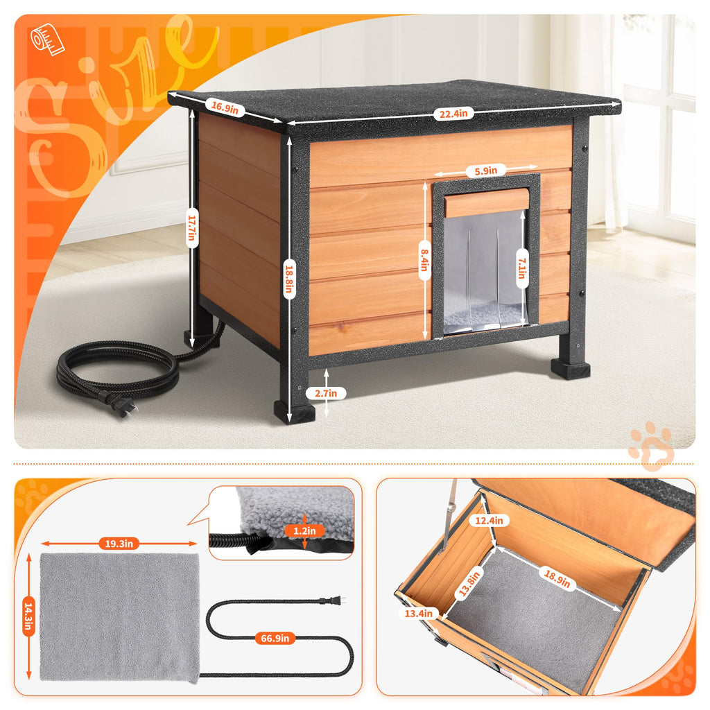 Heated Outdoor Cat House with Escape Door N652