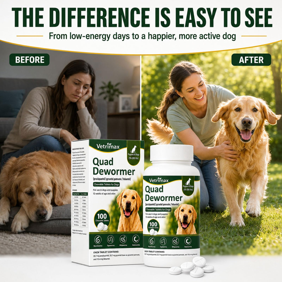 Dewormer for Dogs, 4-Way Wormer, 100 Count D572
