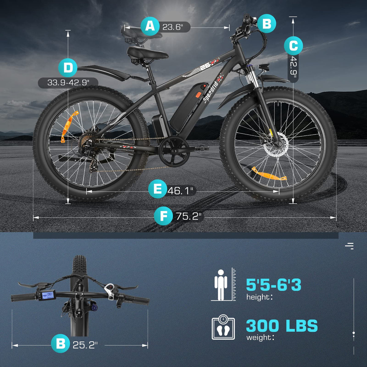 26" Fat Tire Electric Bike 750W 48V 7 Speed U3765