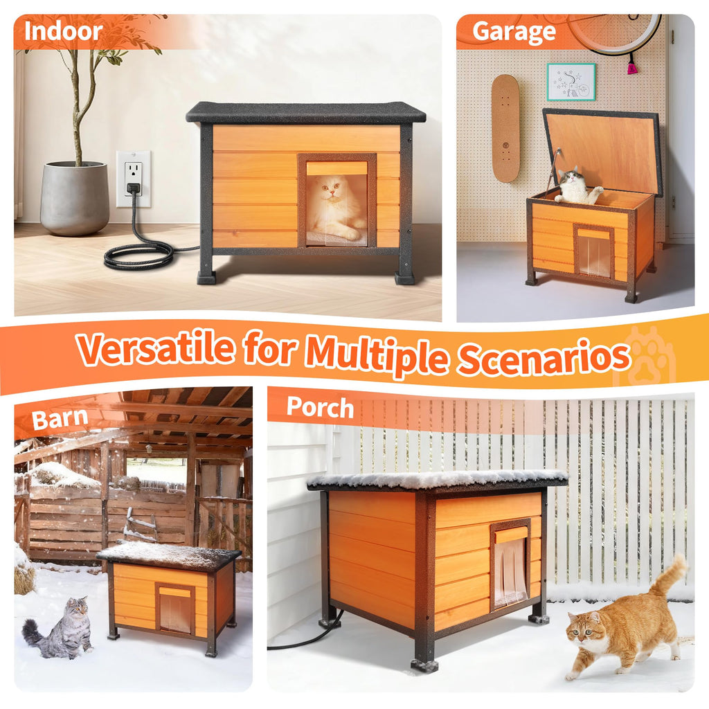 Heated Outdoor Cat House with Escape Door N652
