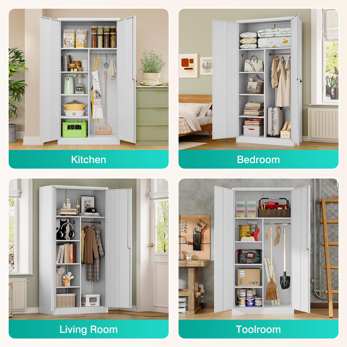 White Metal Storage Cabinet with Hanging Rod and Lock S4256