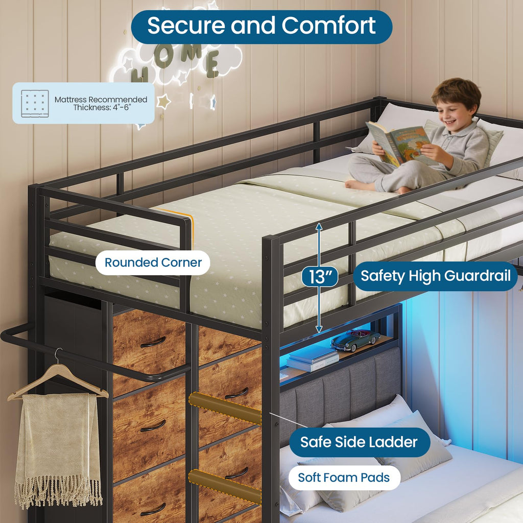 Twin Over Twin Bunk Bed with 8 Drawers and Storage Headboard M877386