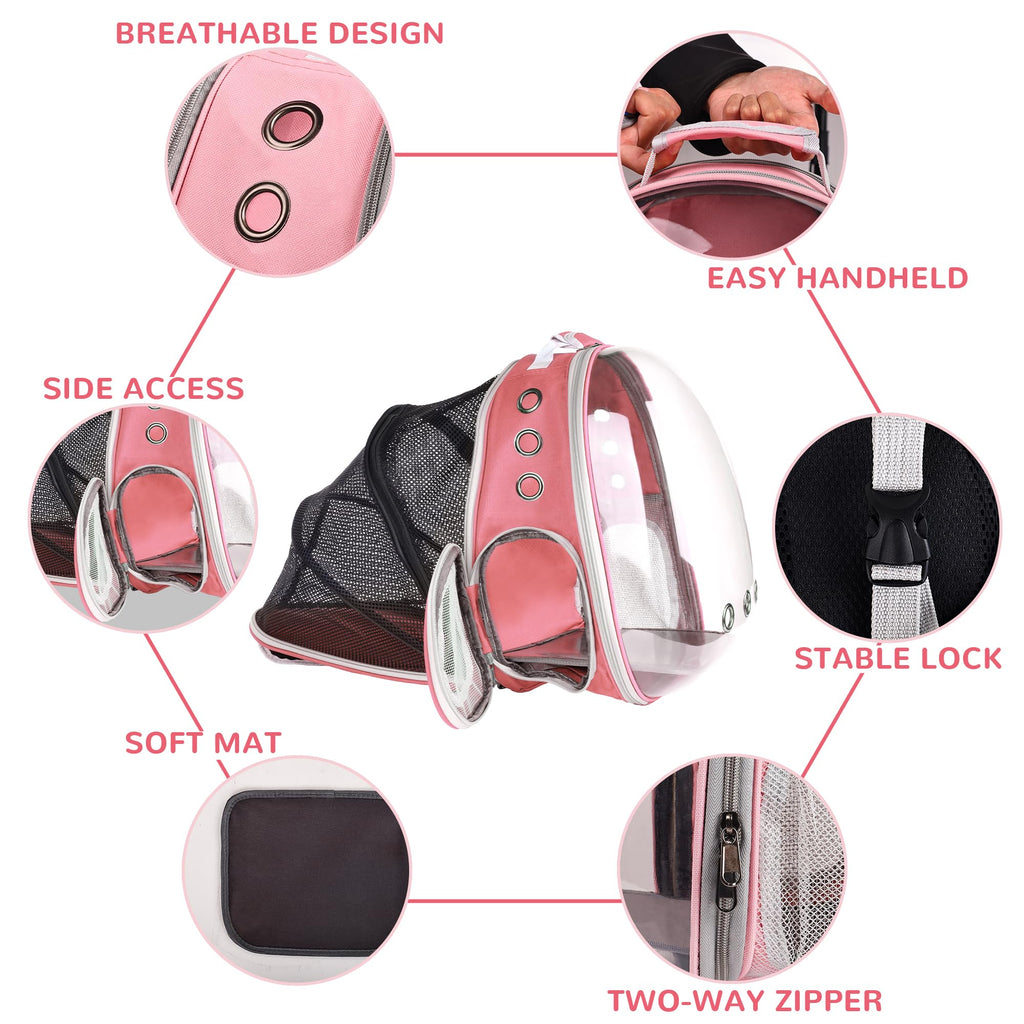 Expandable Pet Backpack Carrier for Under 15 lbs (Pink) X7943