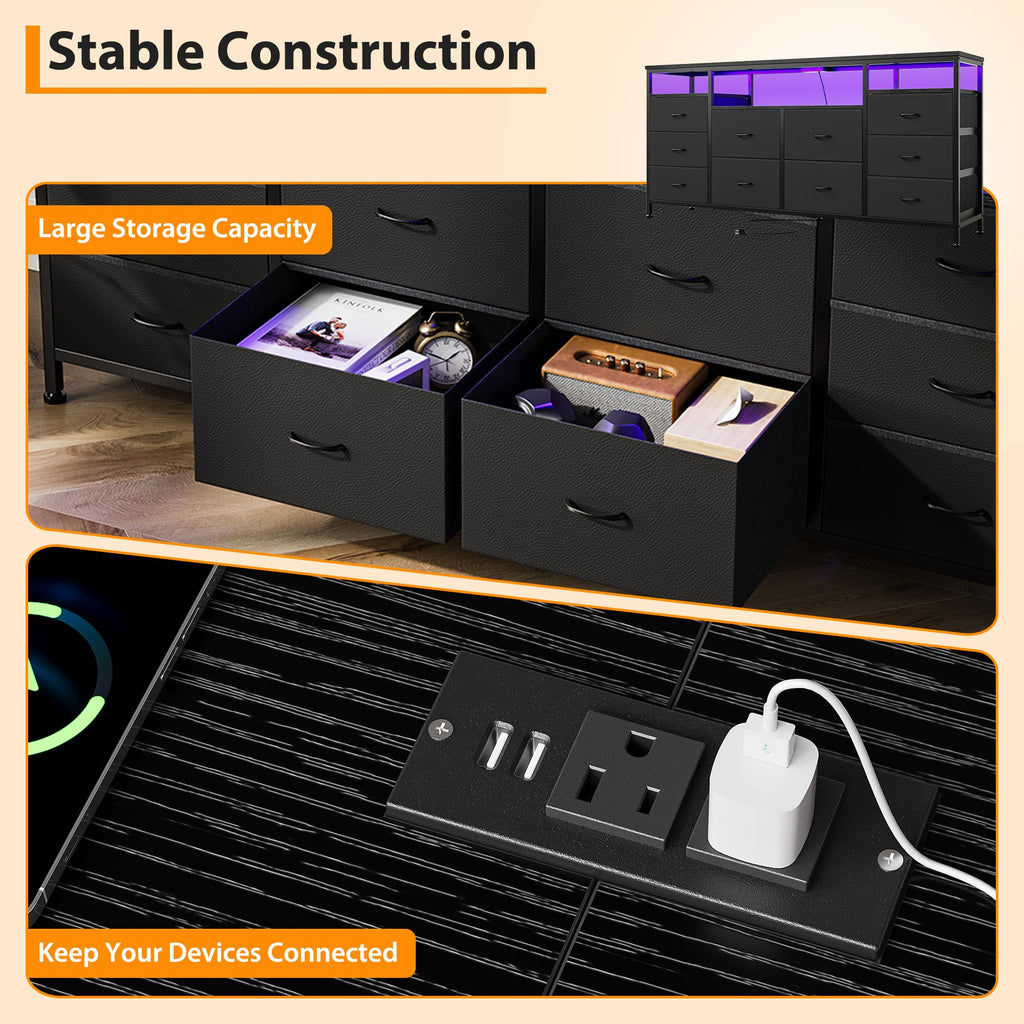 Black Fabric 10 Drawer Dresser A2927