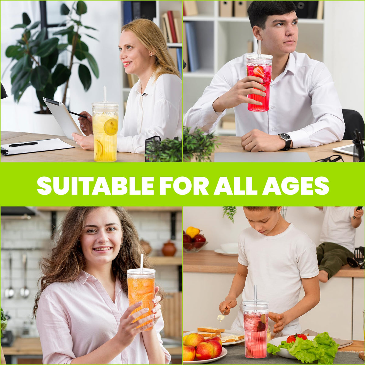 Clear 22 oz Glass Cup with Lid and Straw P169