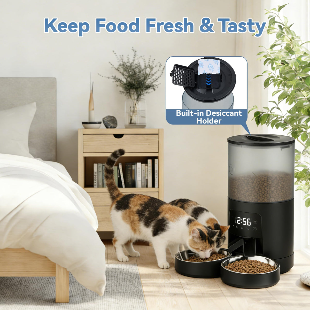6L Automatic Cat Feeder with 2 Stainless Bowls Black E435438