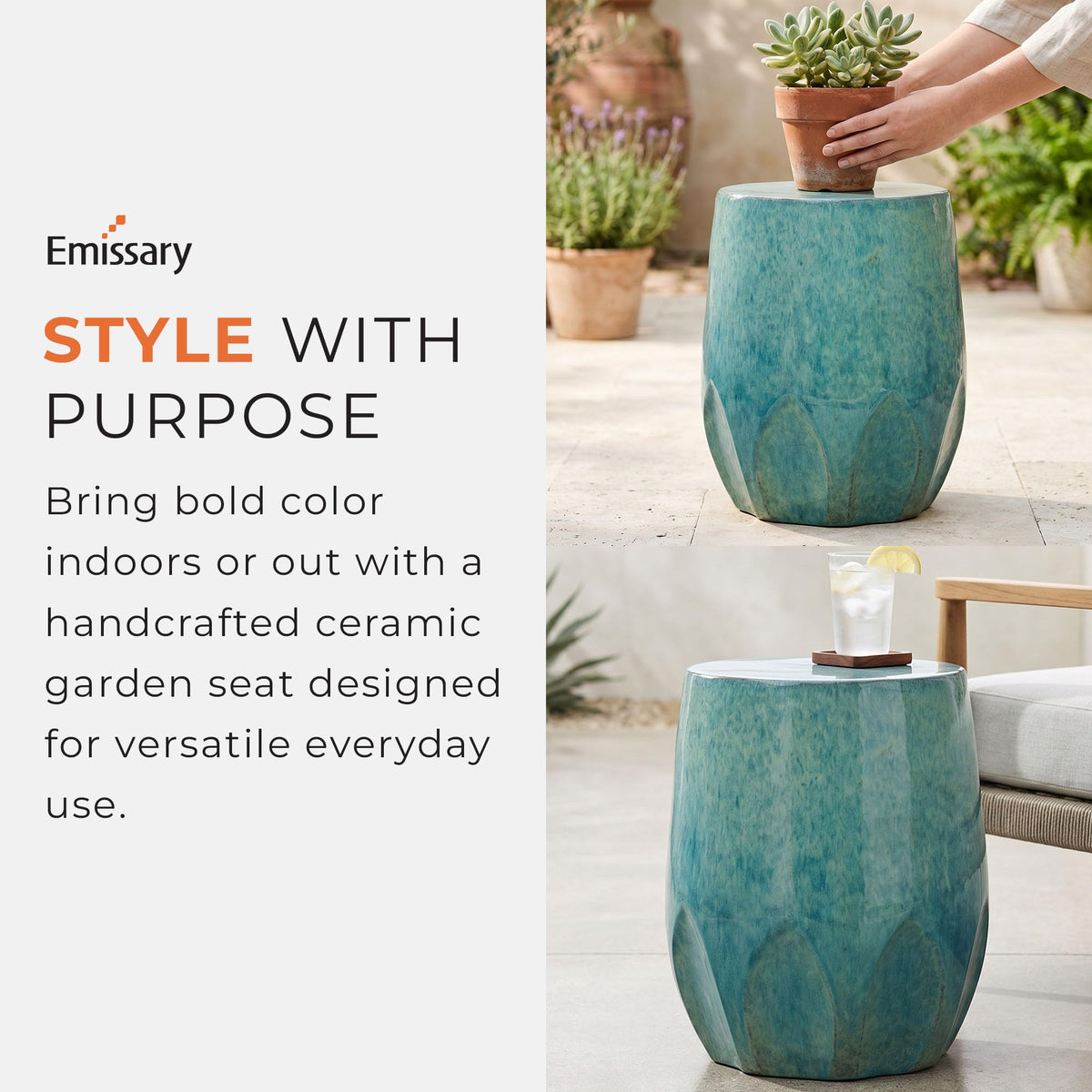 Teal Ceramic Garden Stool T7088