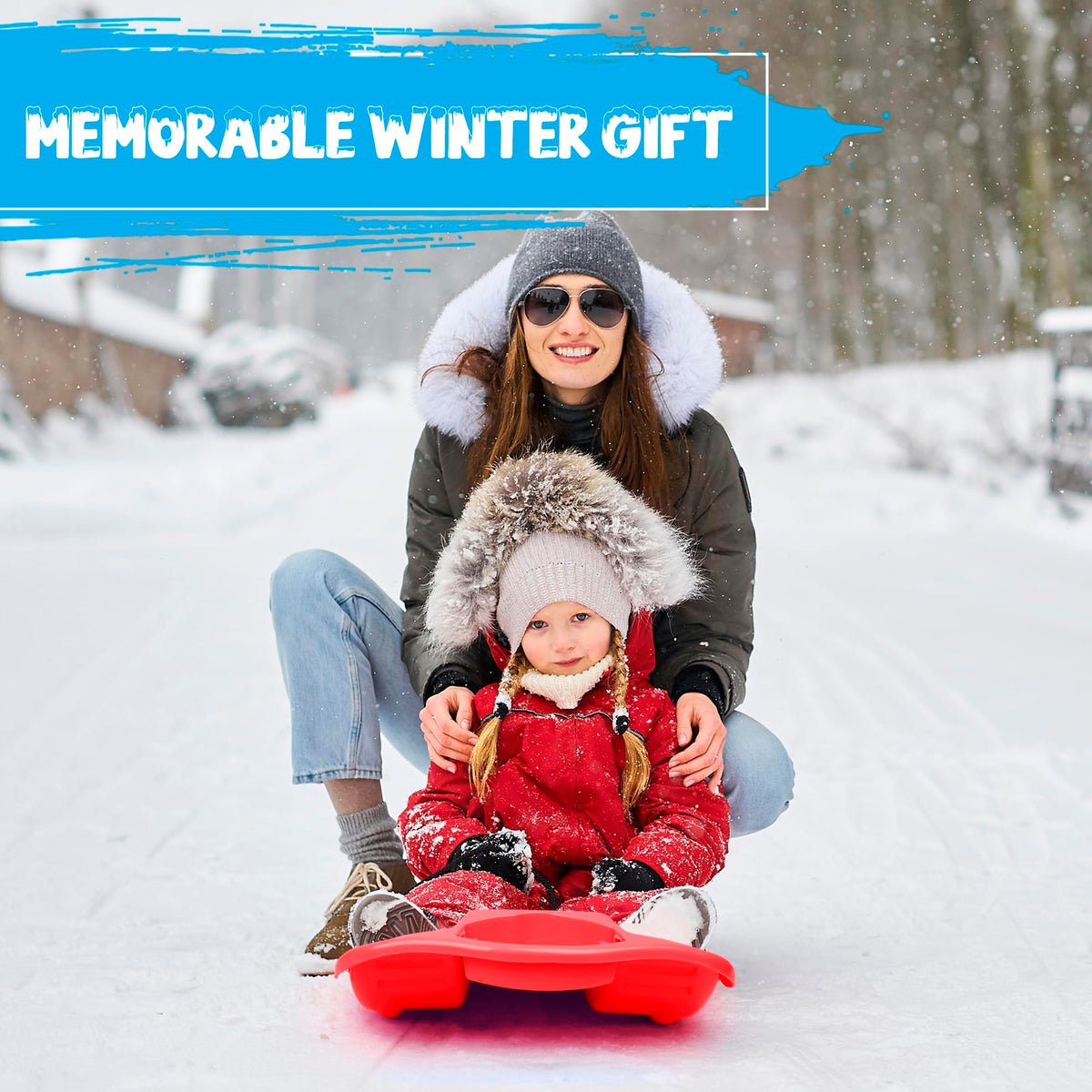 Red Flexible Plastic Toboggan Snow Sled with Brake T154