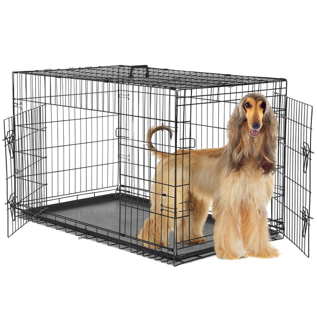 48-Inch Double Door Folding Metal Wire Dog Crate with Divider K500837