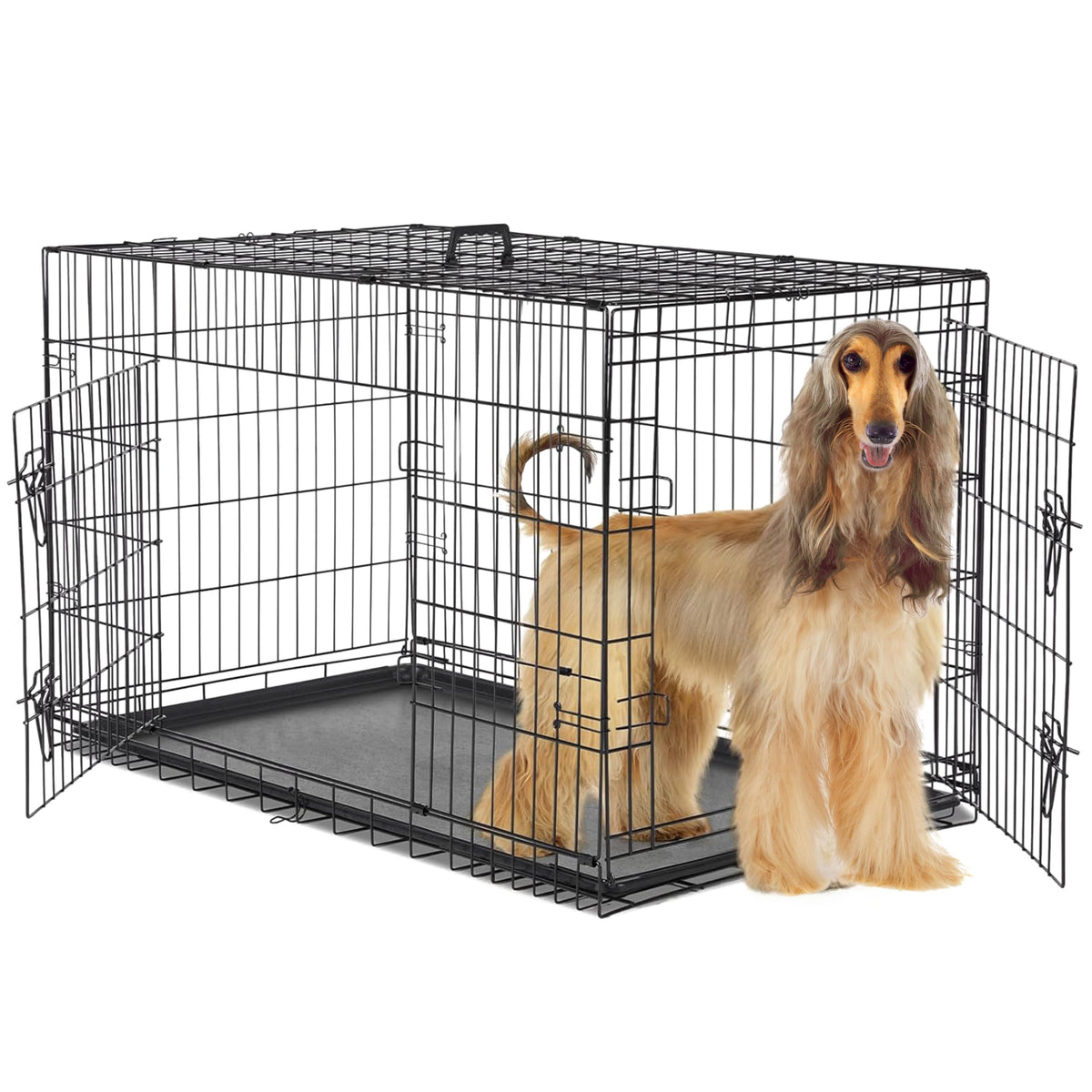 48-Inch Double Door Folding Metal Wire Dog Crate with Divider K500837