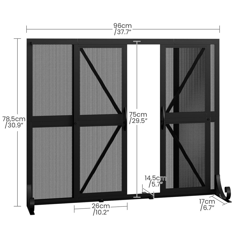 Black Wrought Iron Mesh Fireplace Screen with Sliding Doors L47643