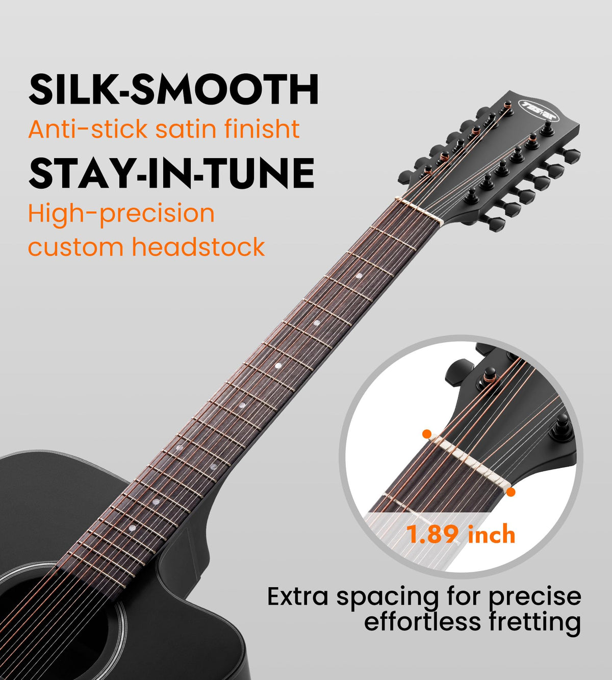 12 String Black Cutaway Acoustic Electric Guitar J655