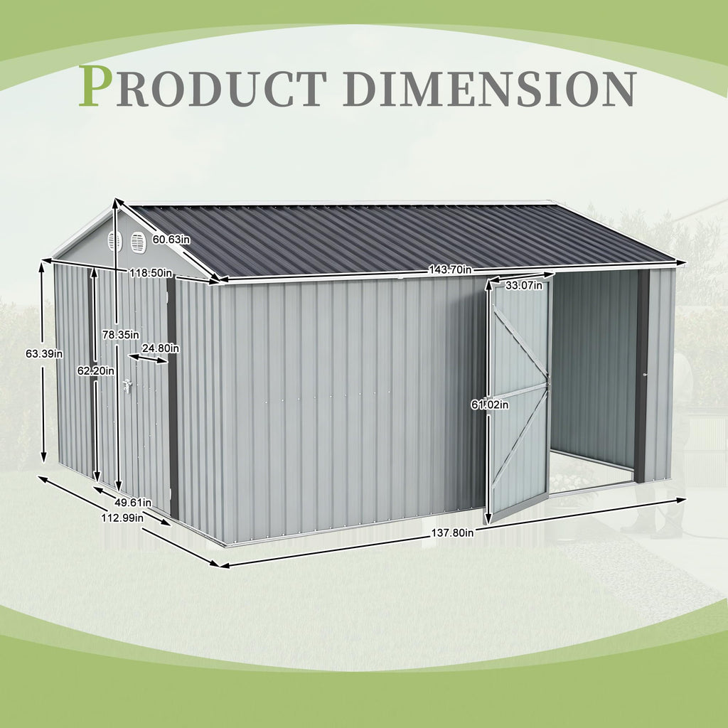 10x12 FT White Metal Storage Shed X93682