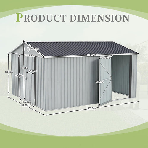 10x12 FT White Metal Storage Shed X93682