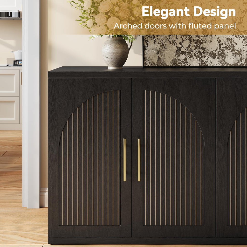 63" Black Wood Buffet Cabinet with Storage K774668