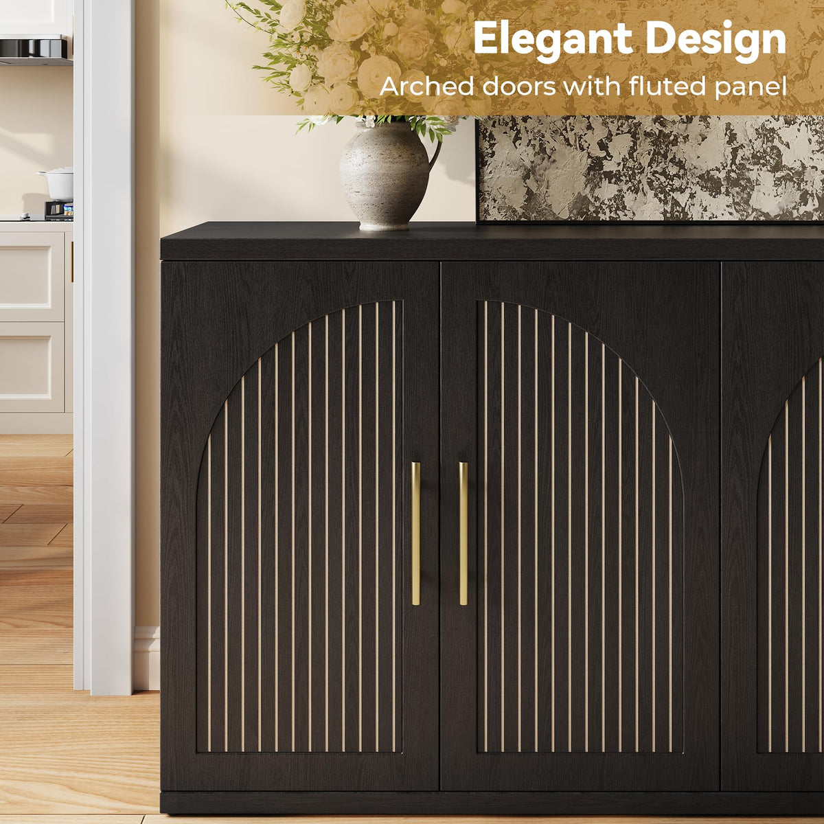 63" Black Wood Buffet Cabinet with Storage K774668
