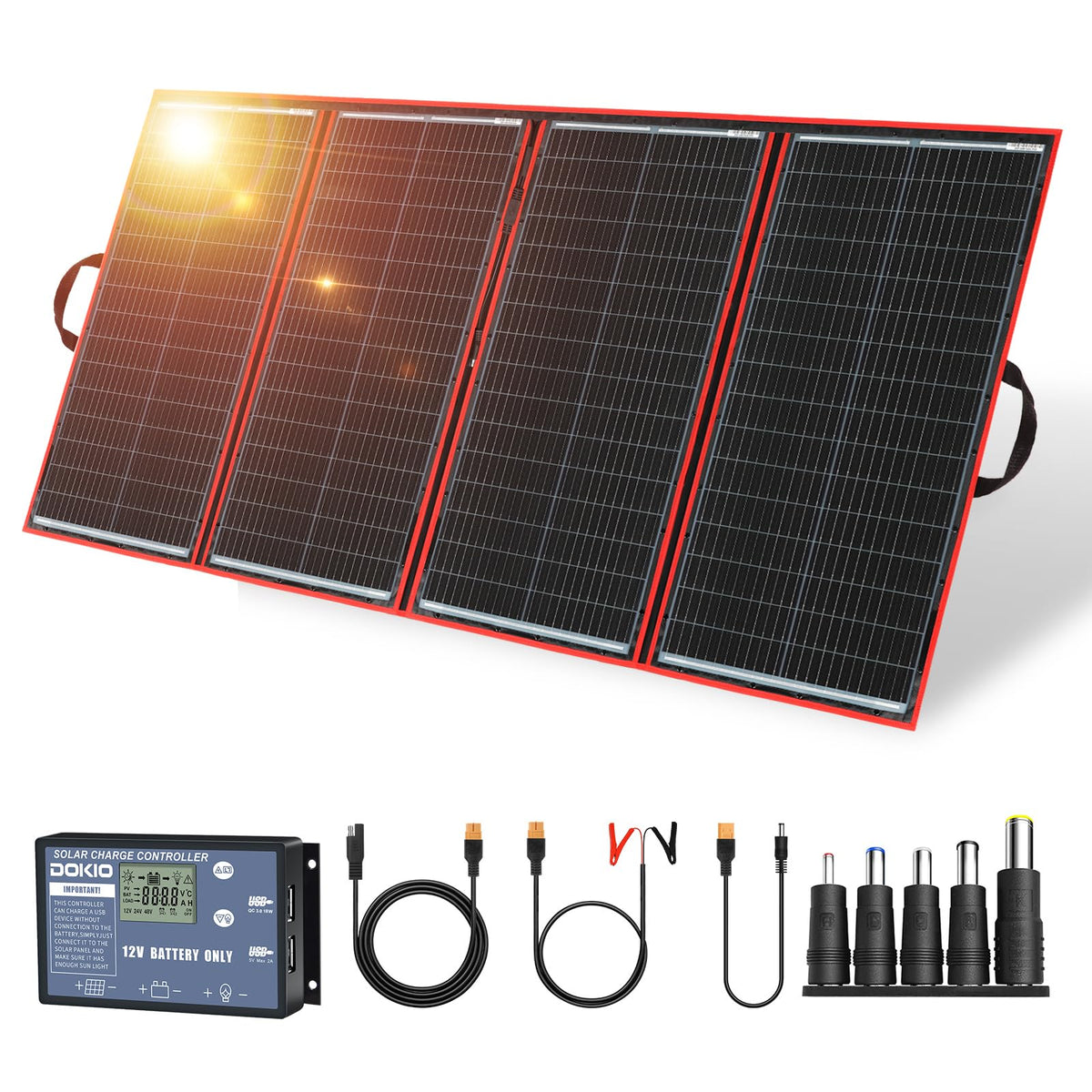 300W Foldable Solar Panel Kit with PWM Controller and USB Ports S4120