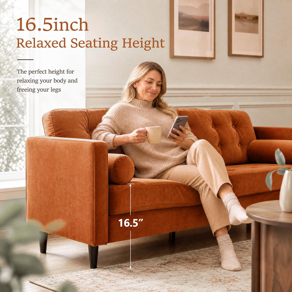 80" Velvet Sofa with Solid Wood Legs E143
