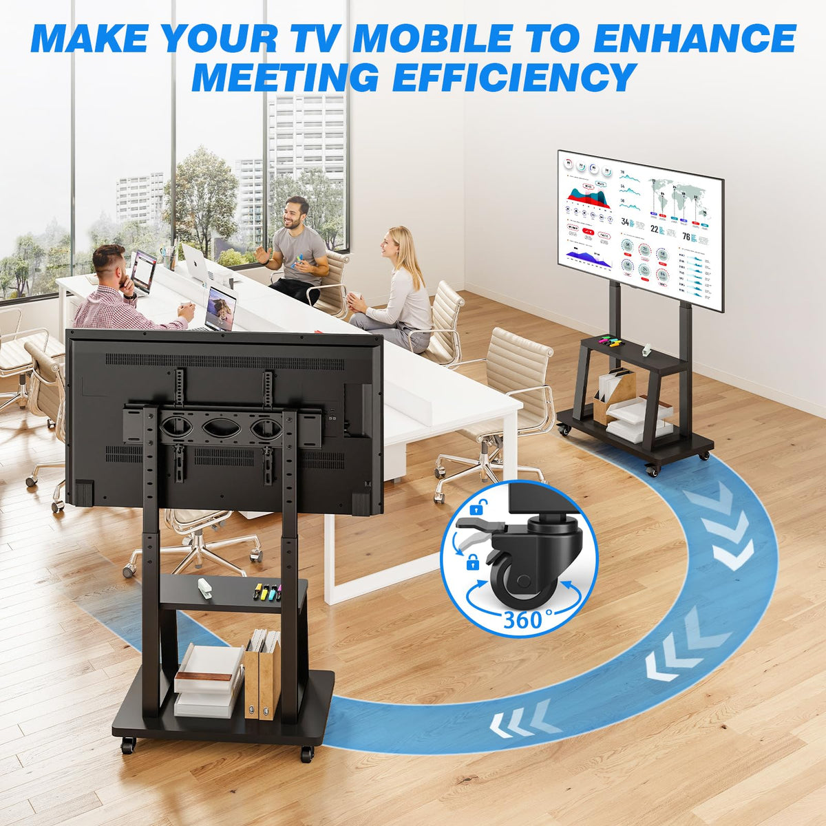 Mobile TV Cart Rolling TV Stand for 37-75 inch TVs J379972