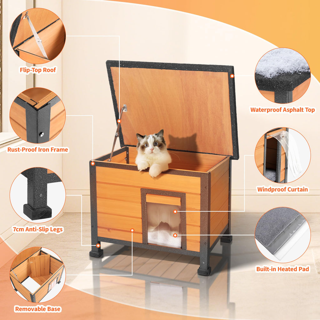 Heated Outdoor Cat House with Escape Door N652