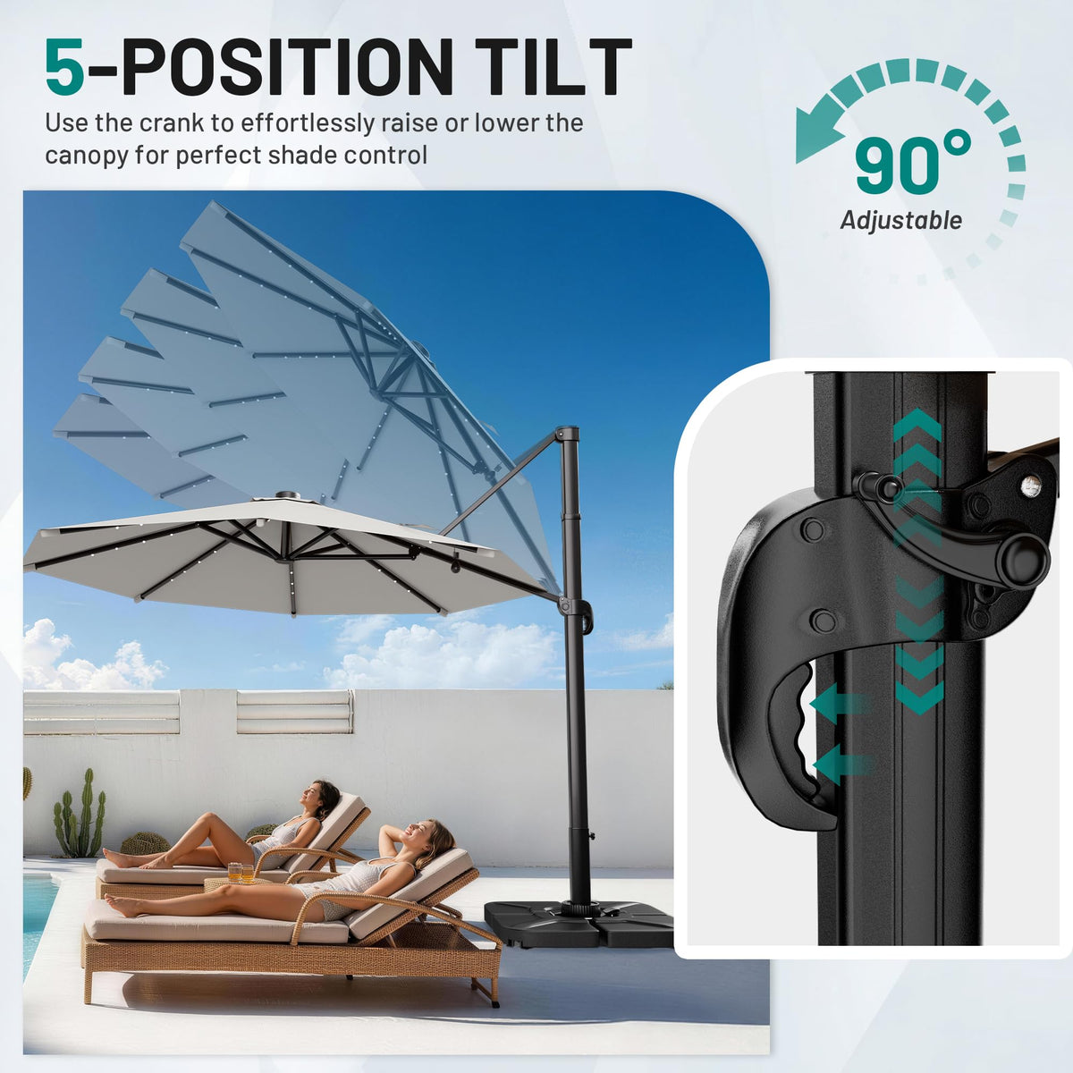 9FT Cantilever Patio Umbrella with Lights K725