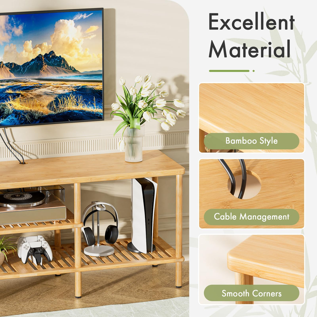 Bamboo 3 Tier TV Stand for 60 65 Inch TV W614