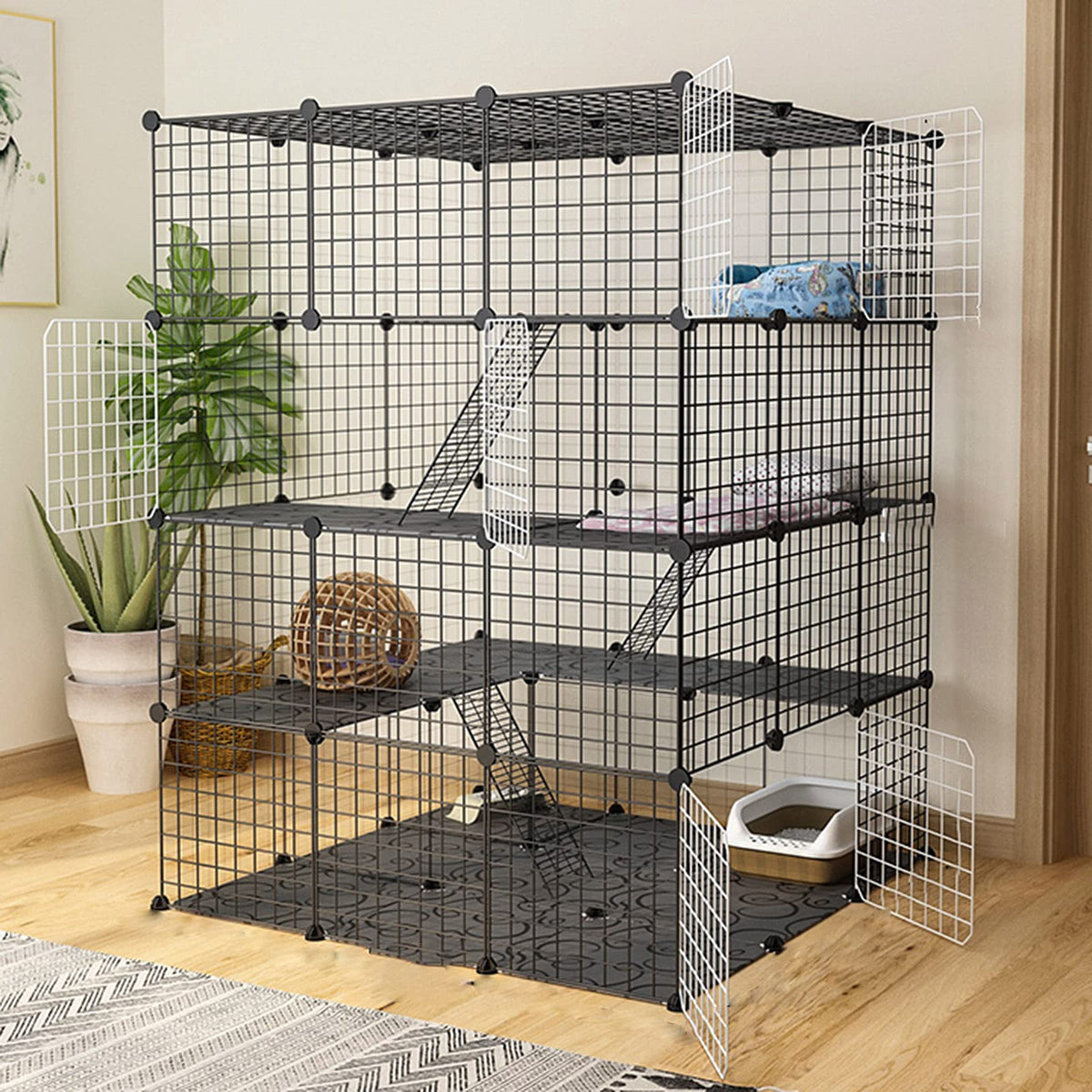 Cat Cage Indoor Playpen Metal Wire Kennel Small Animal Crate T79111