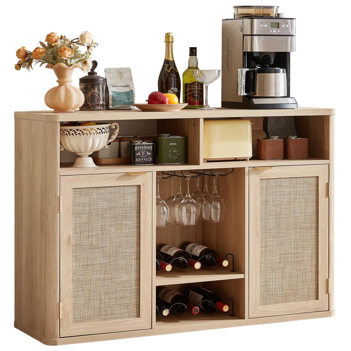 Rattan Wine Bar Cabinet with Storage V604245