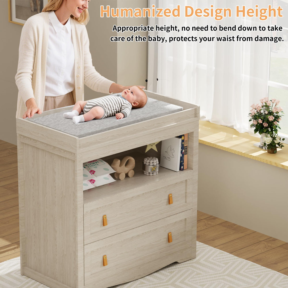 Beige Baby Dresser with Changing Table Top E76571