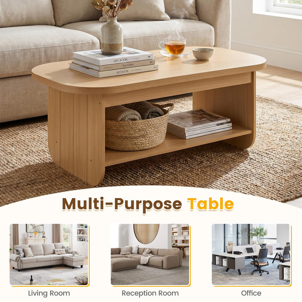 2-Tier Oval Coffee Table with Storage Shelf I48149
