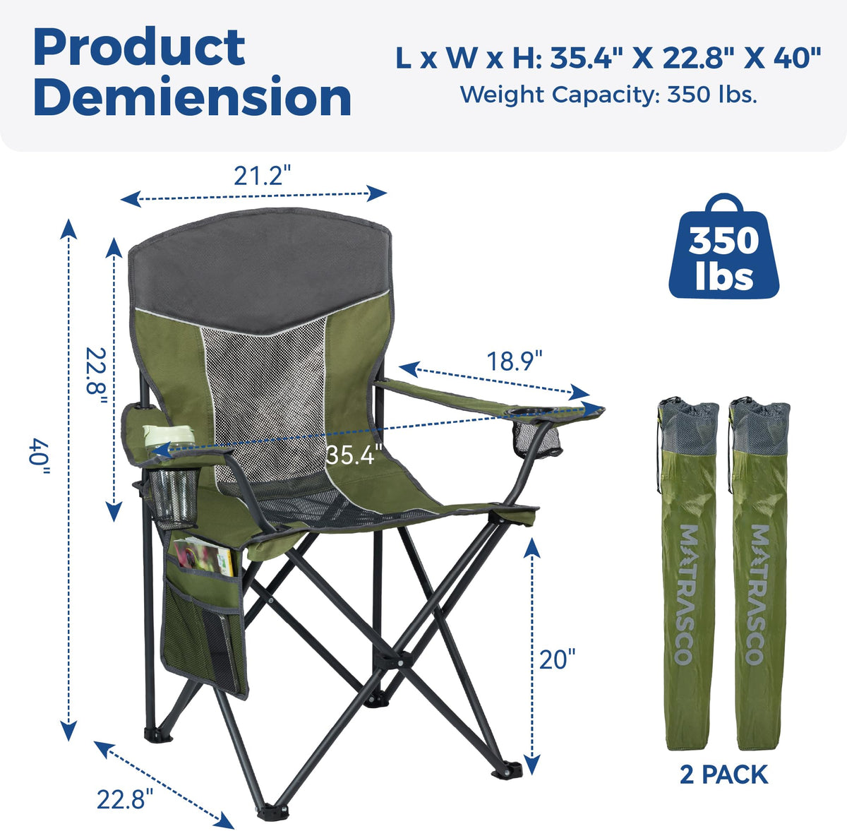 Oversized XL Camping Chair 2-Pack with Mesh Back, Green Q580262